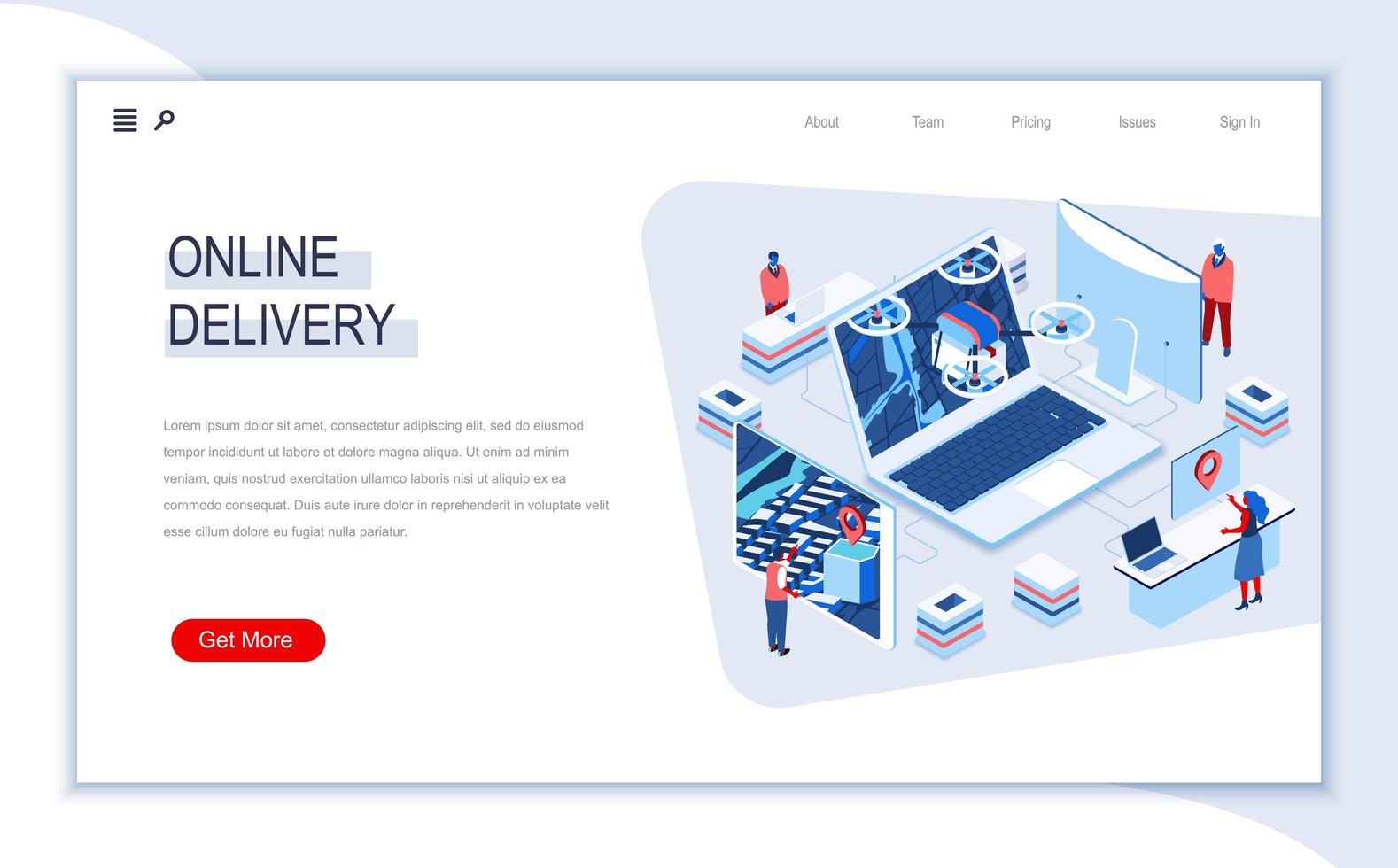Online delivery isometric landing page vector