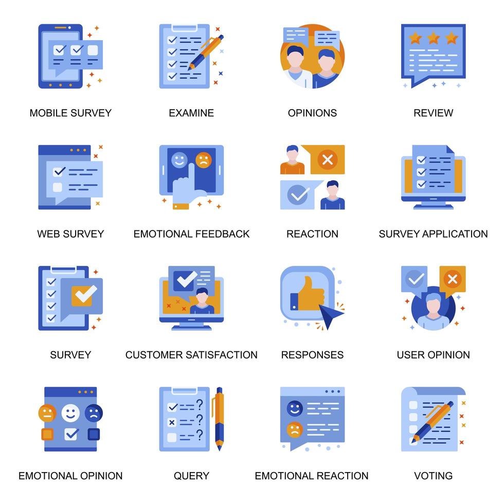 Web survey icons set in flat style. vector