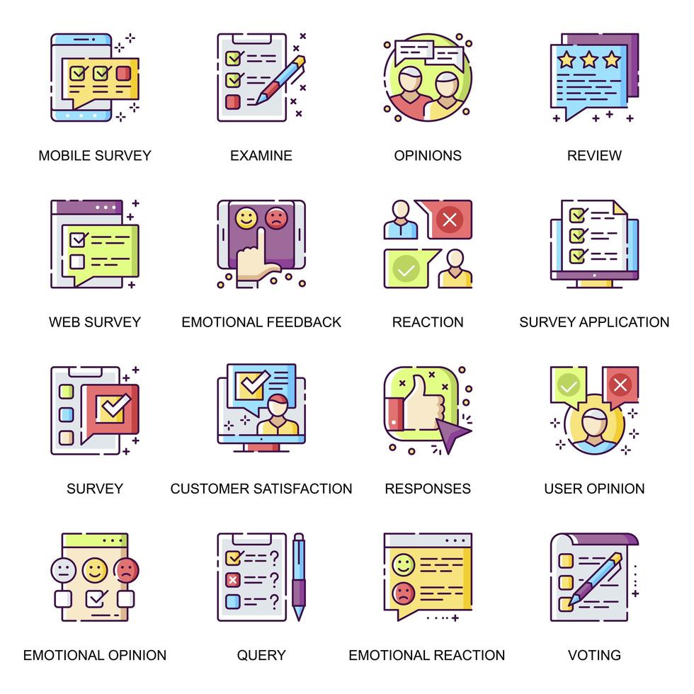 Internet survey flat icons set. vector