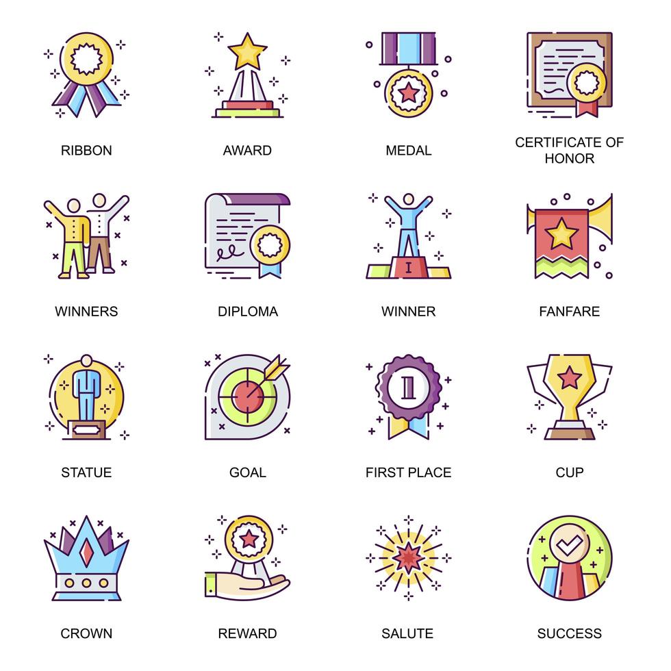 Personal success flat icons set. vector