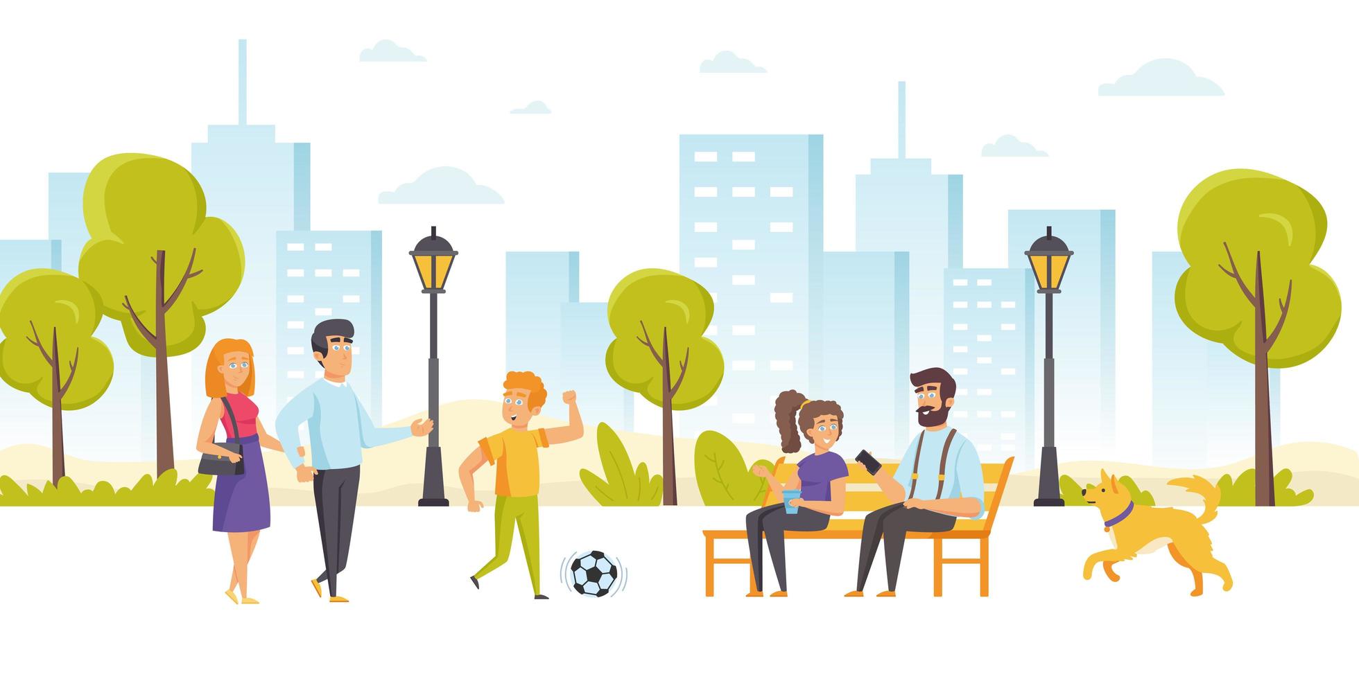 Funny people spending time together in park vector