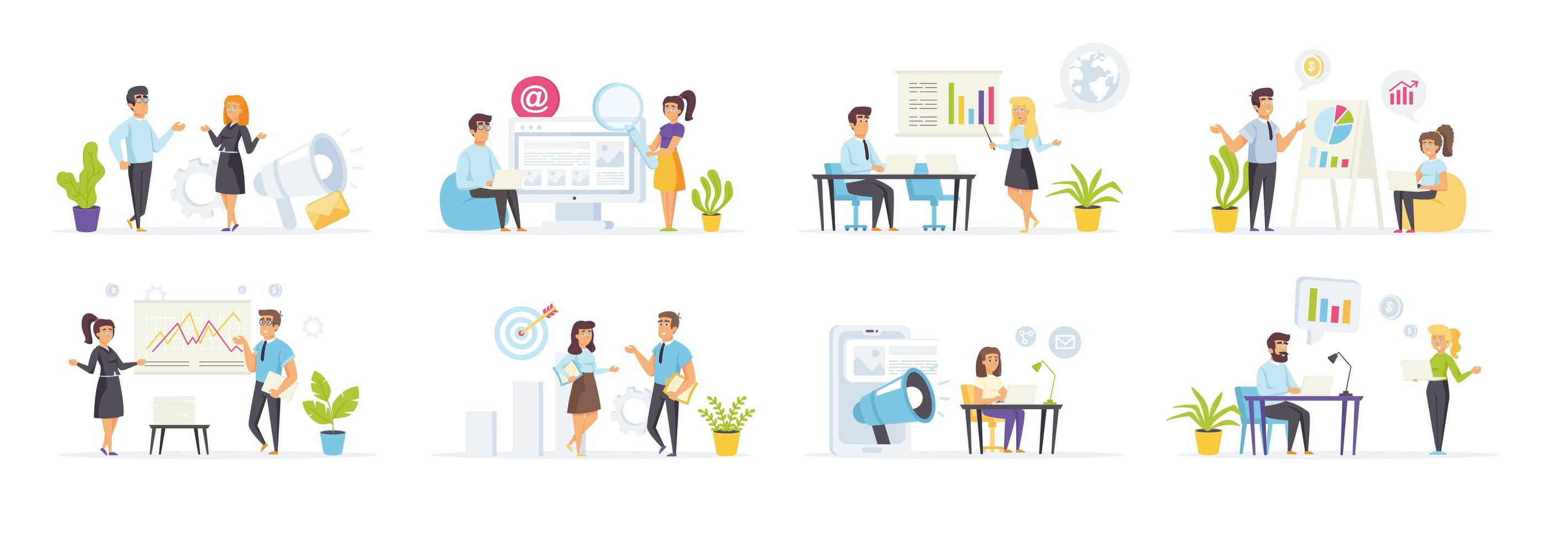 Marketing strategy set with people characters vector