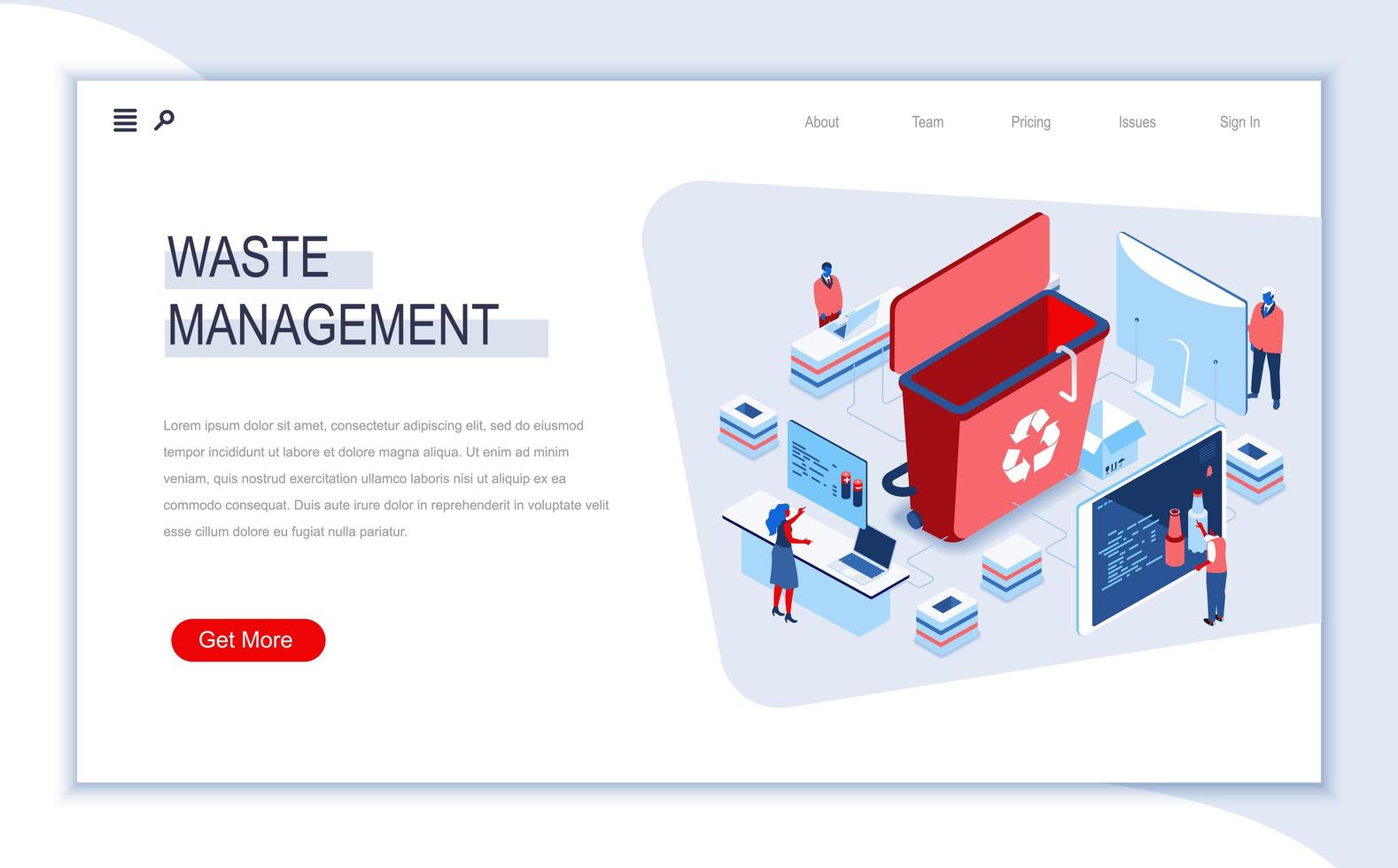 Waste management isometric landing page vector