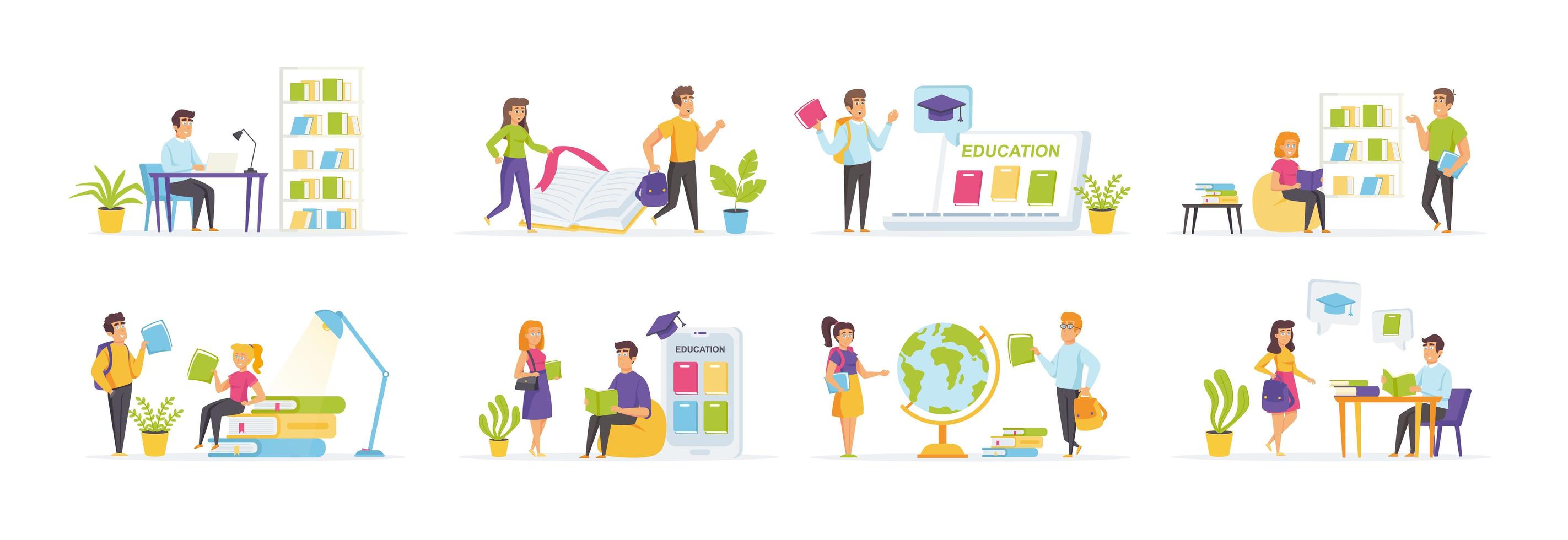 Online education set with people characters vector