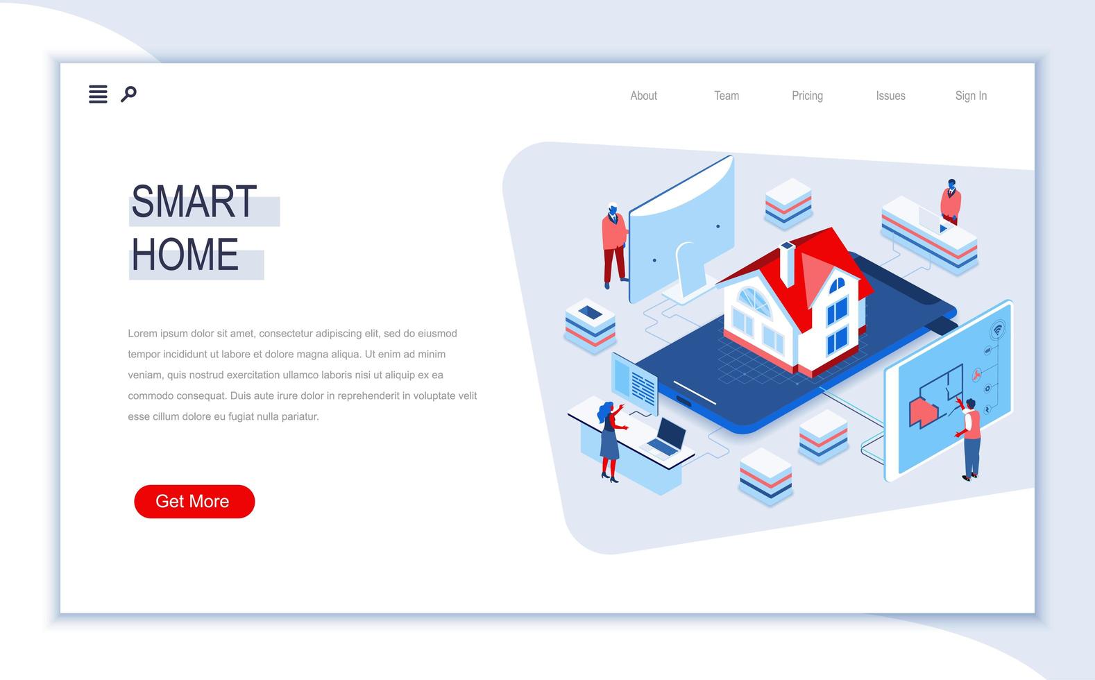 Smart home isometric landing page vector