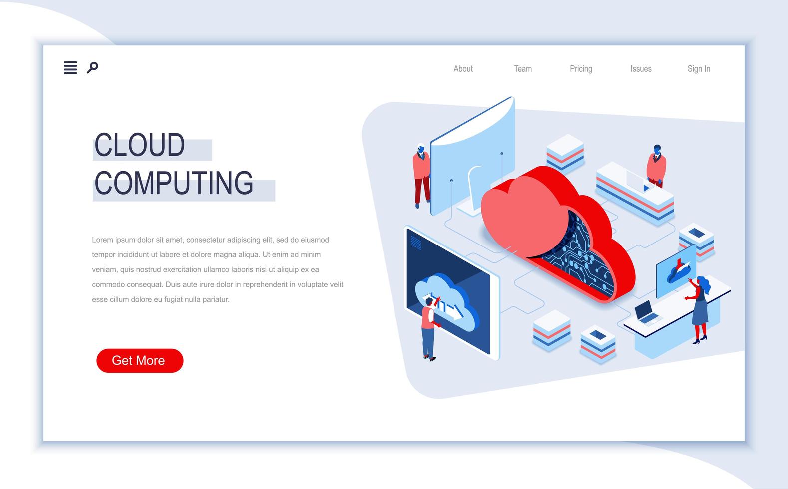 Cloud computing isometric landing page vector