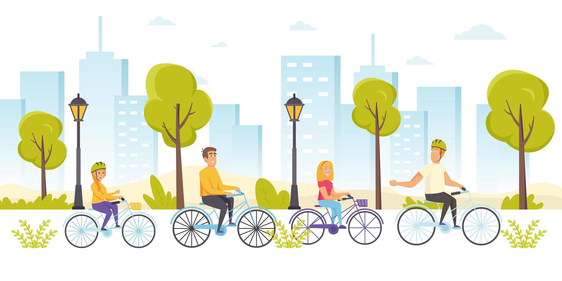 Happy friends riding bicycles vector