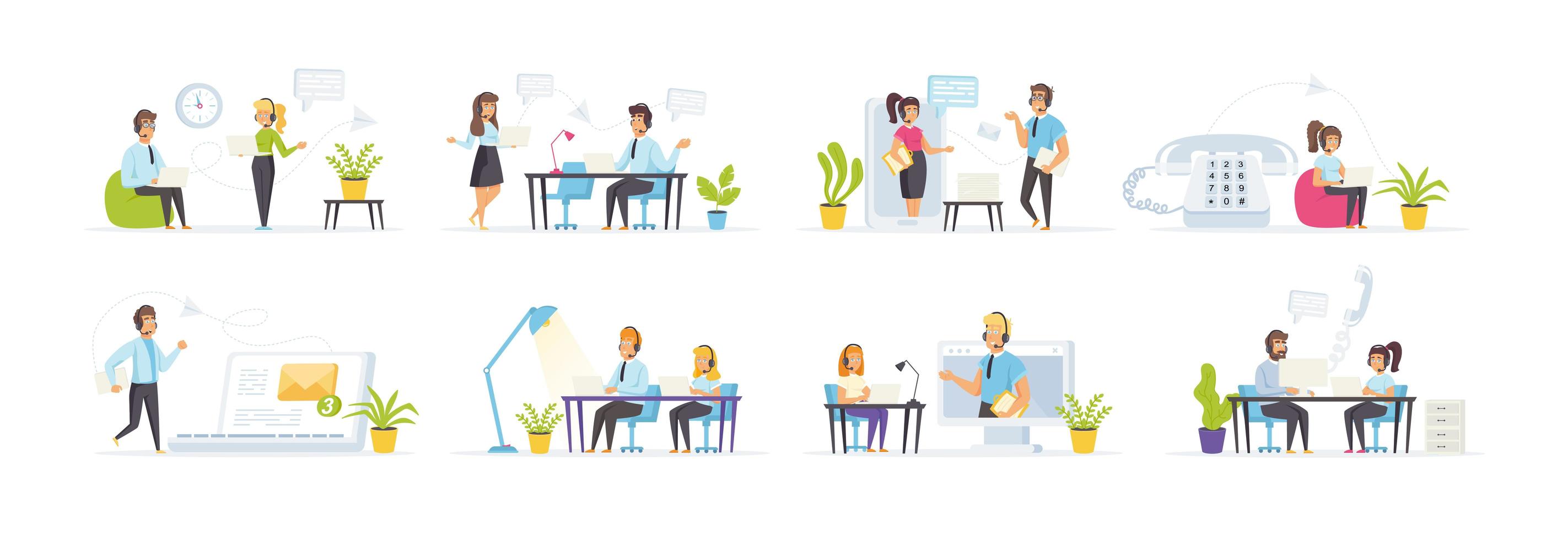 Call center with people characters vector