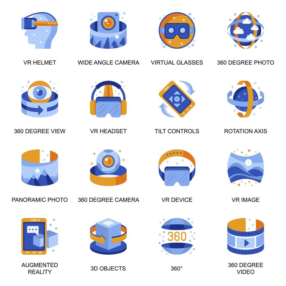 Virtual reality icons set in flat style. vector