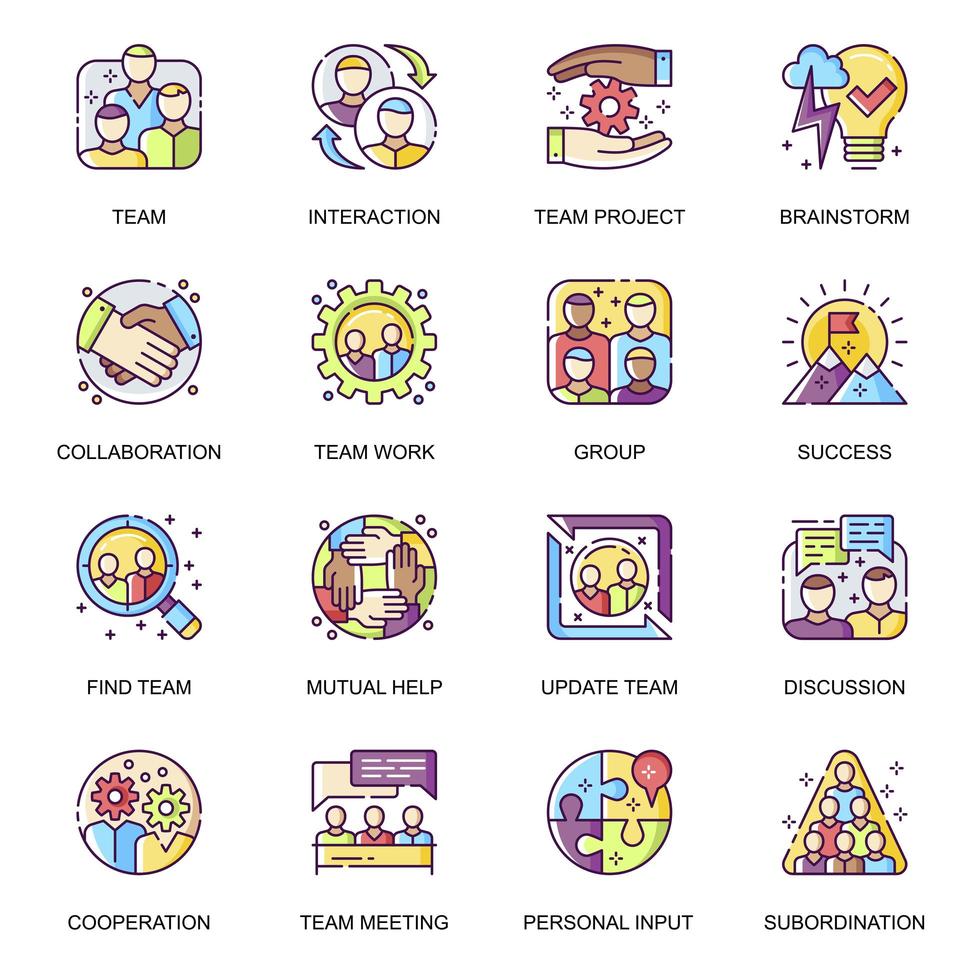 Teamwork flat icons set. vector