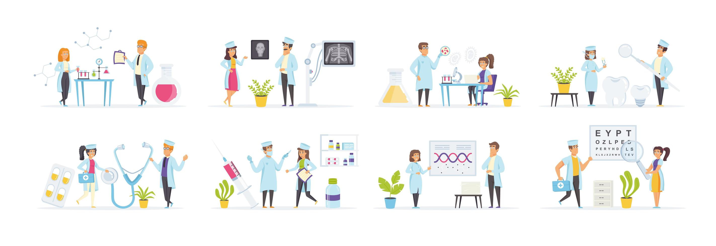 Healthcare and medicine set with people characters vector