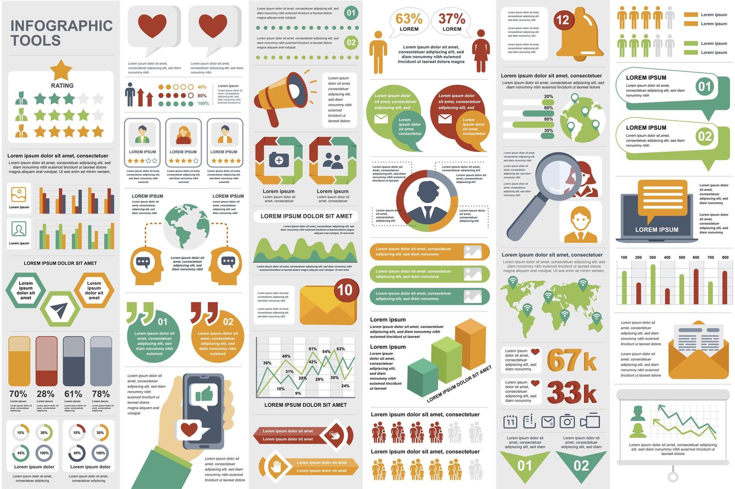 agrupar elementos infográficos de redes sociales vector