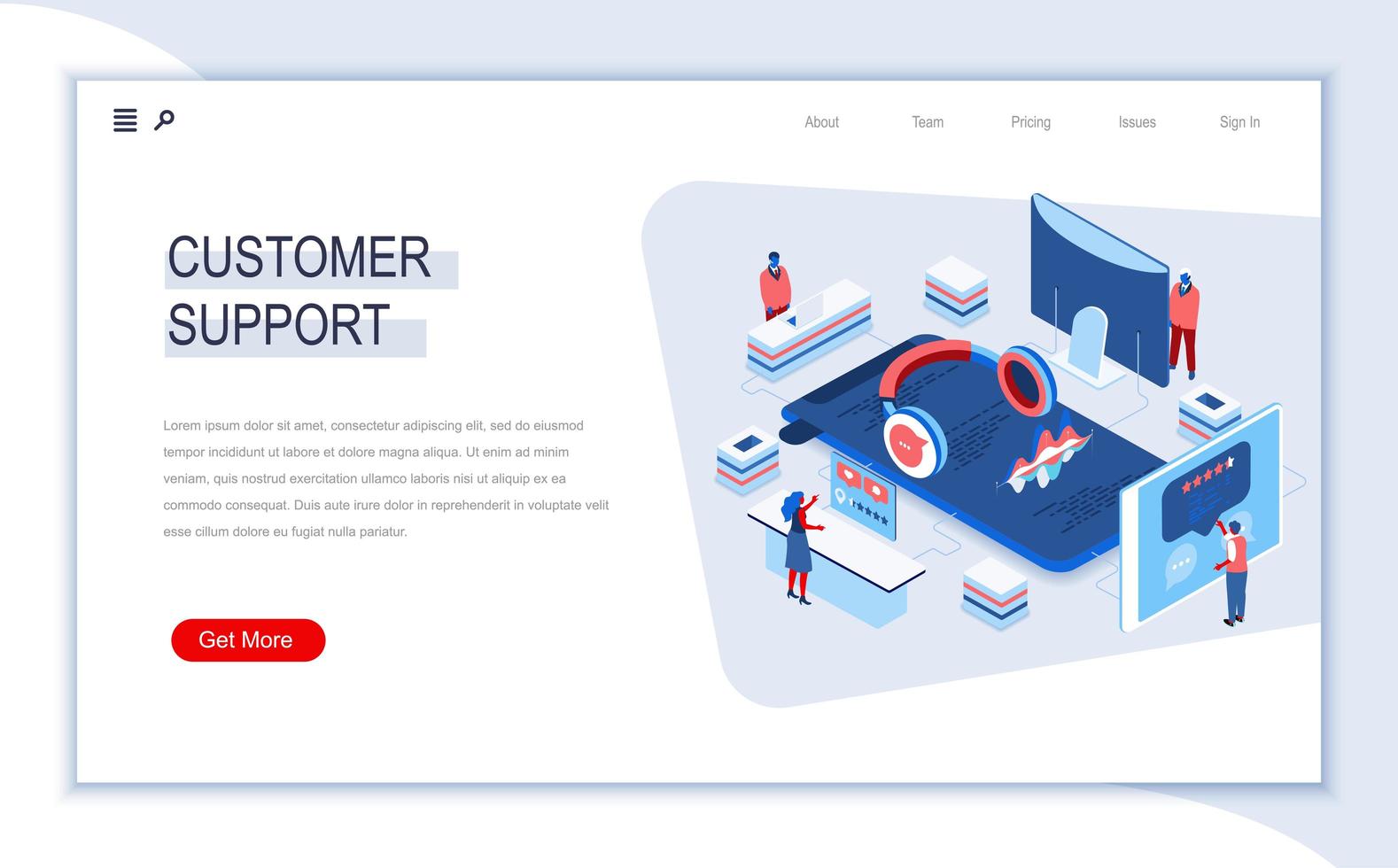 Customer support isometric landing page vector