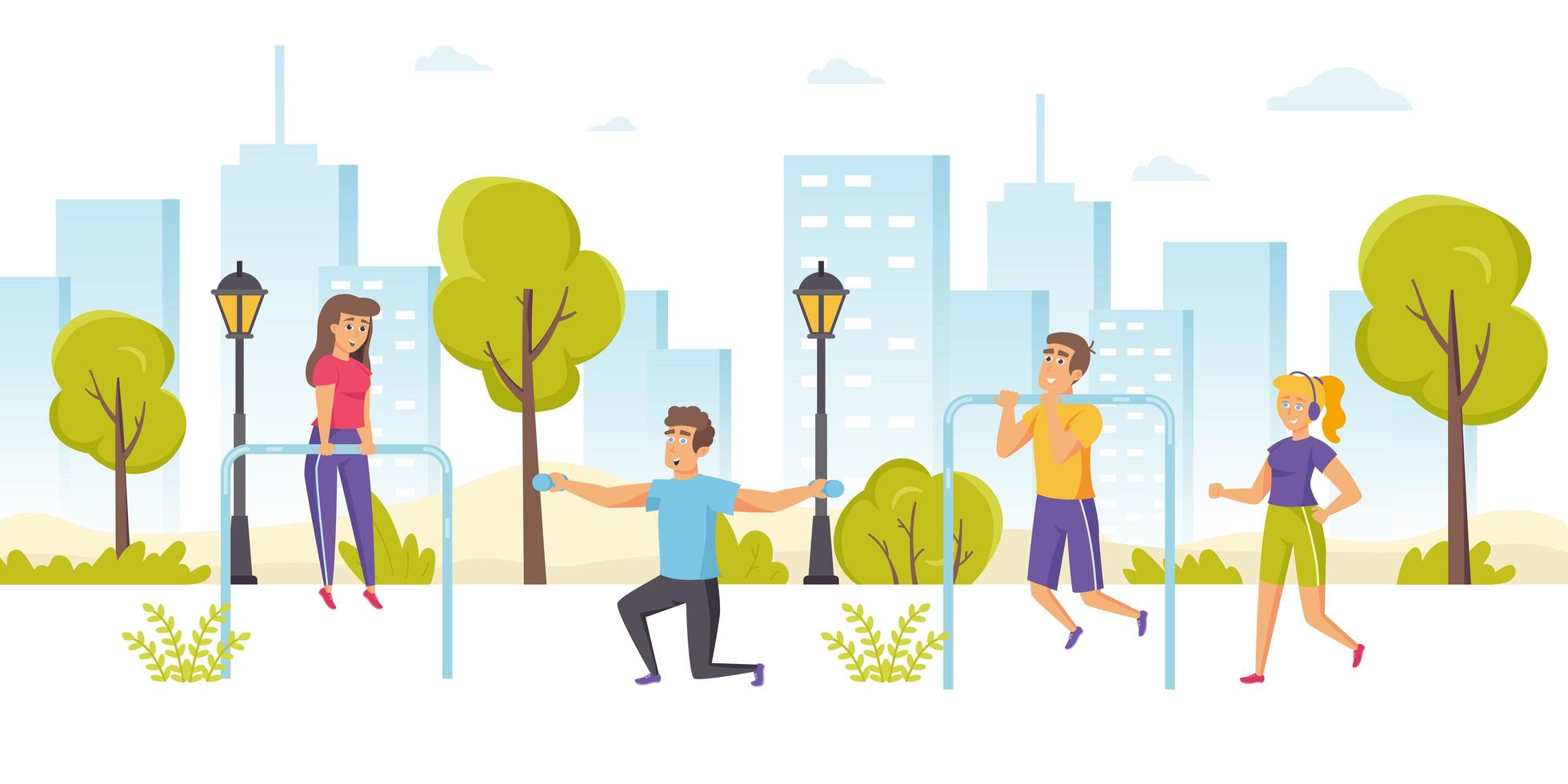 Happy men and women jogging or running vector