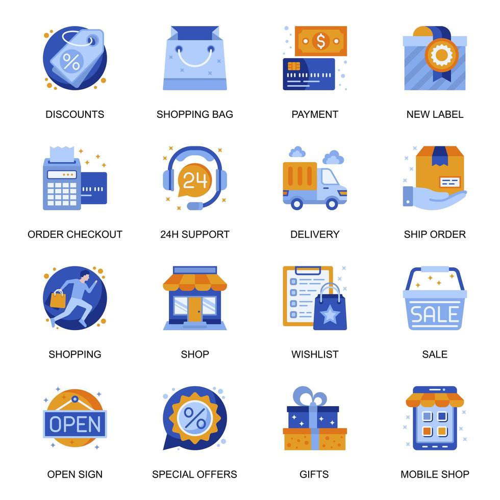 E-commerce icons set in flat style. vector