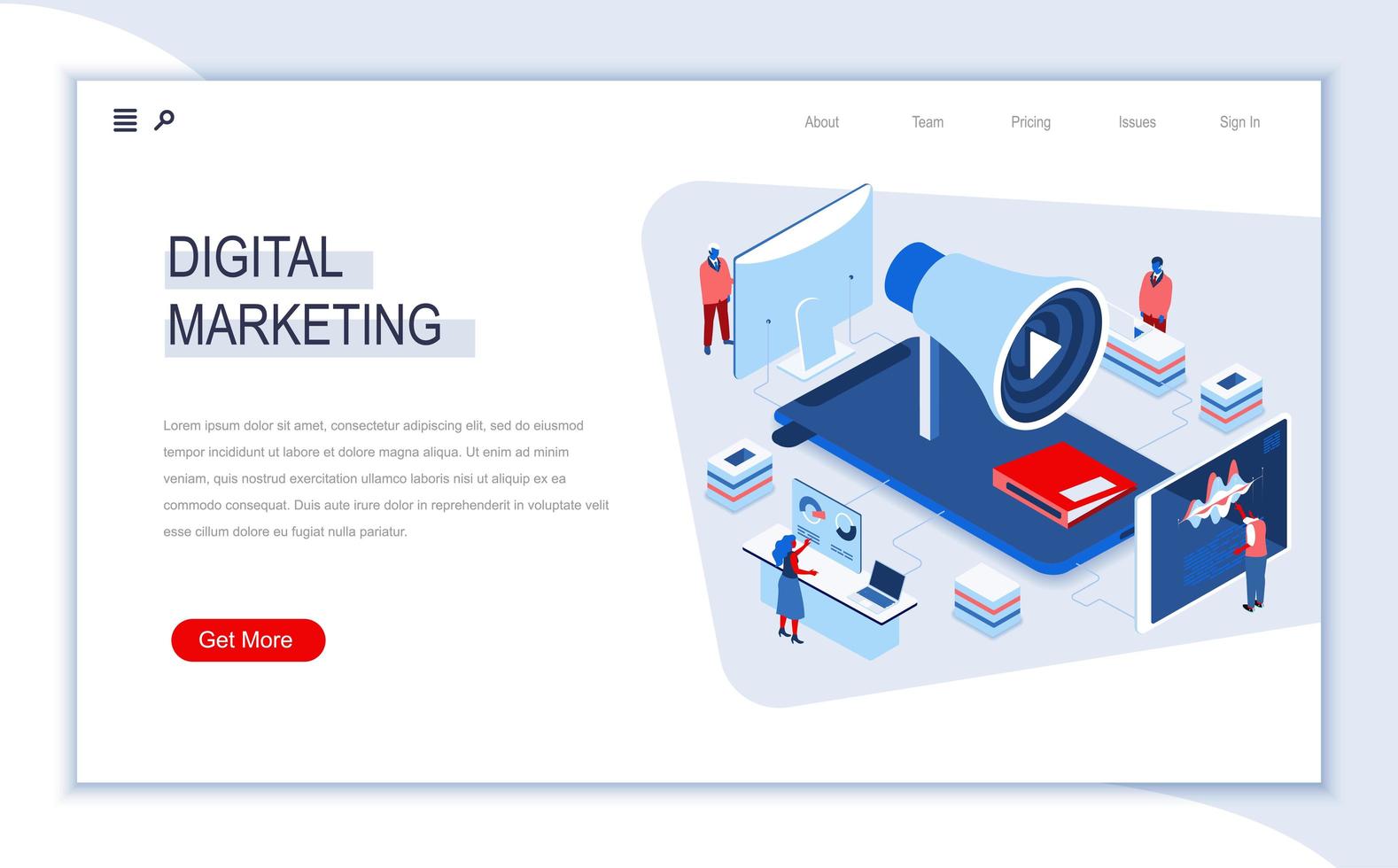 Digital marketing isometric landing page vector