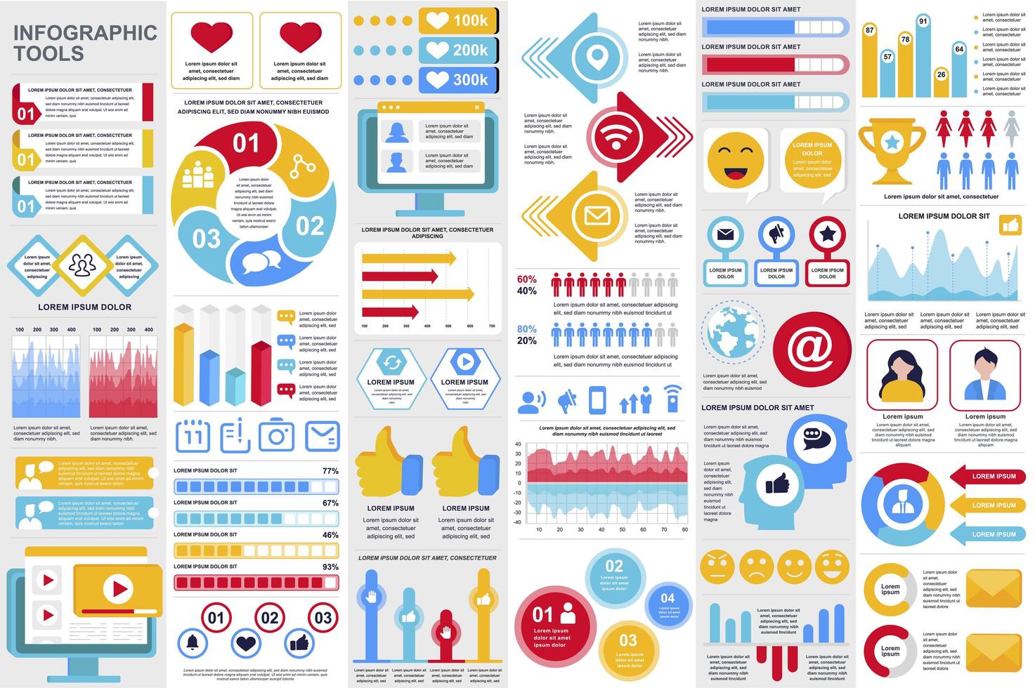 agrupar elementos infográficos de redes sociales vector