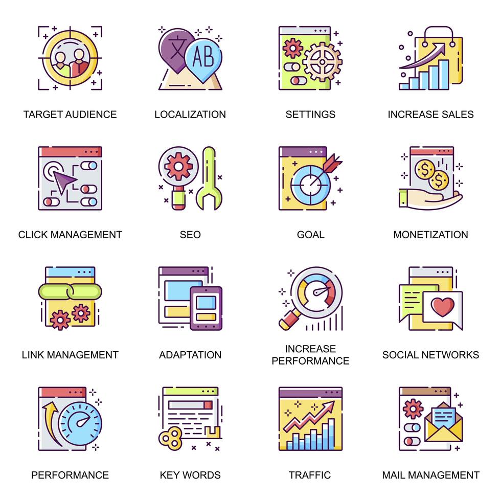 SEO flat icons set. vector