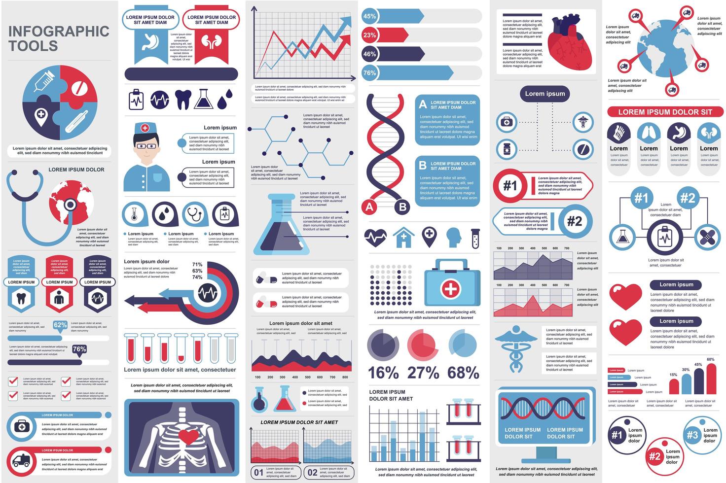 Bundle medical infographic elements vector