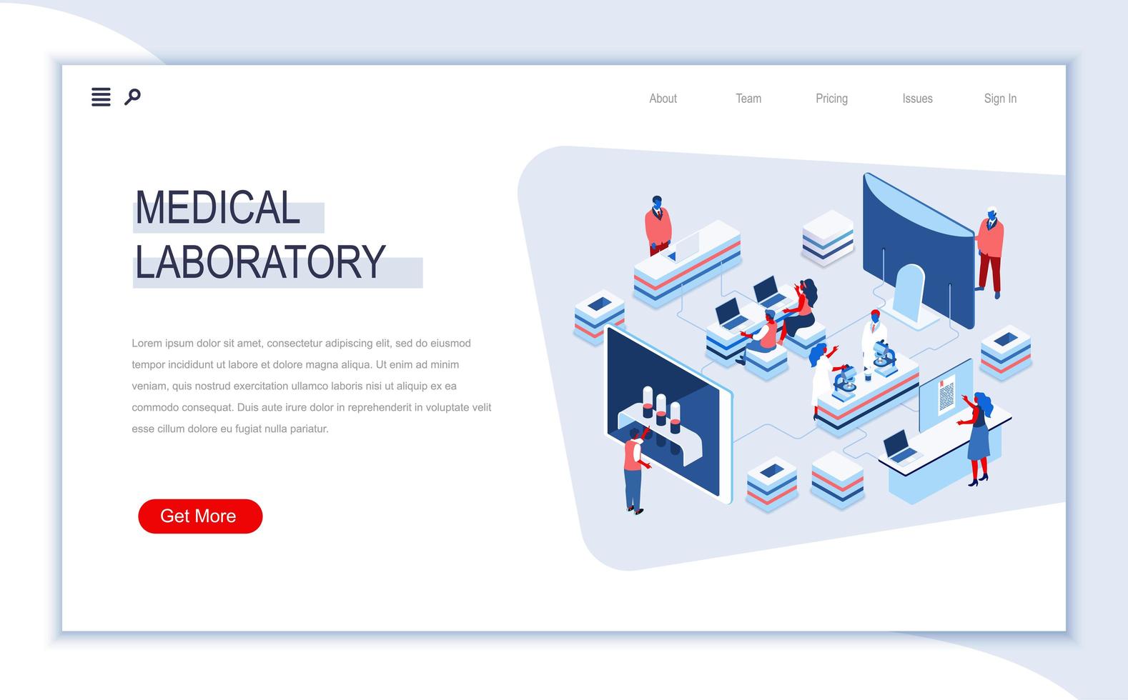 página de inicio isométrica de laboratorio médico vector