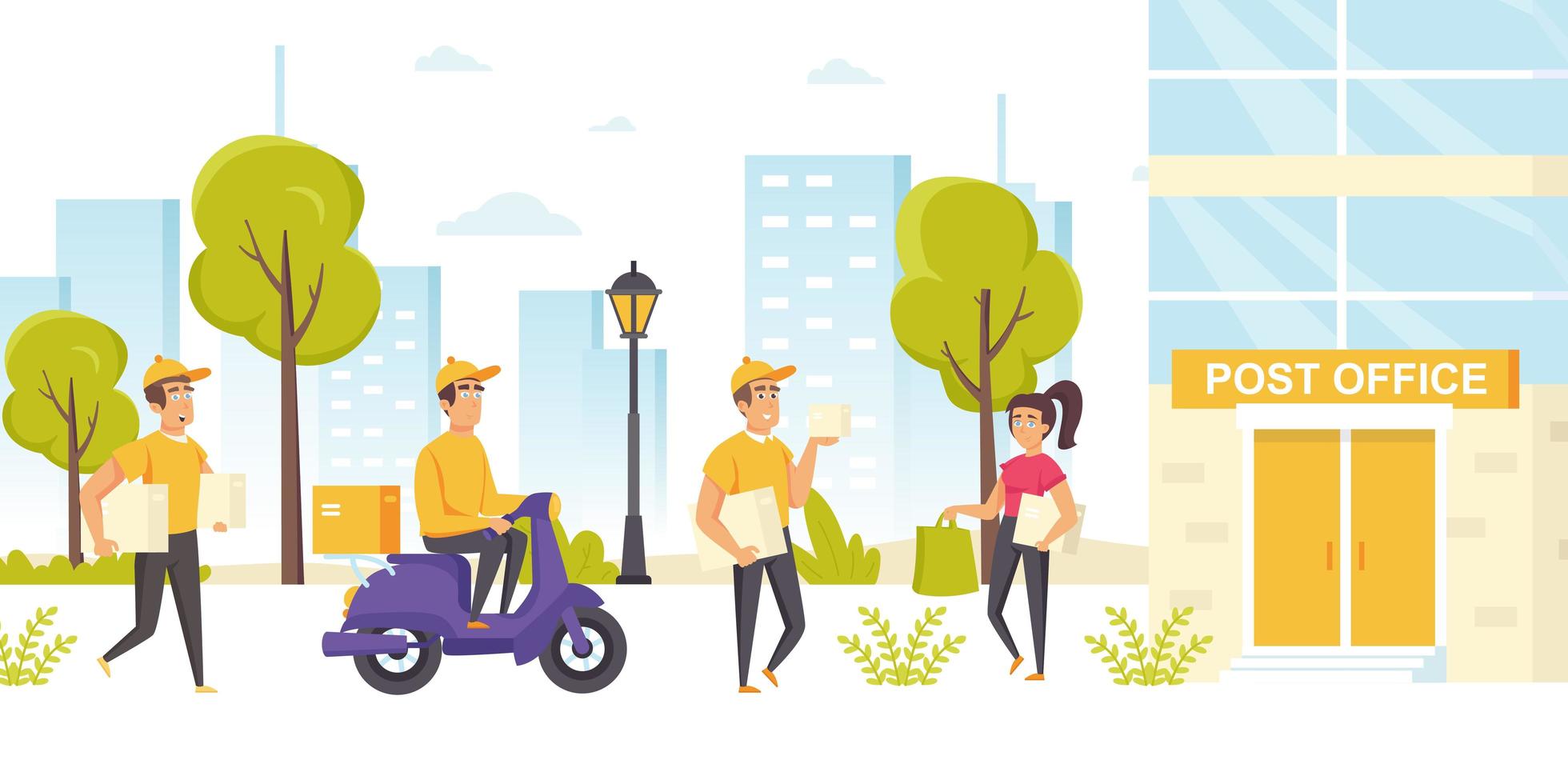 Couriers in uniform with packages walking vector
