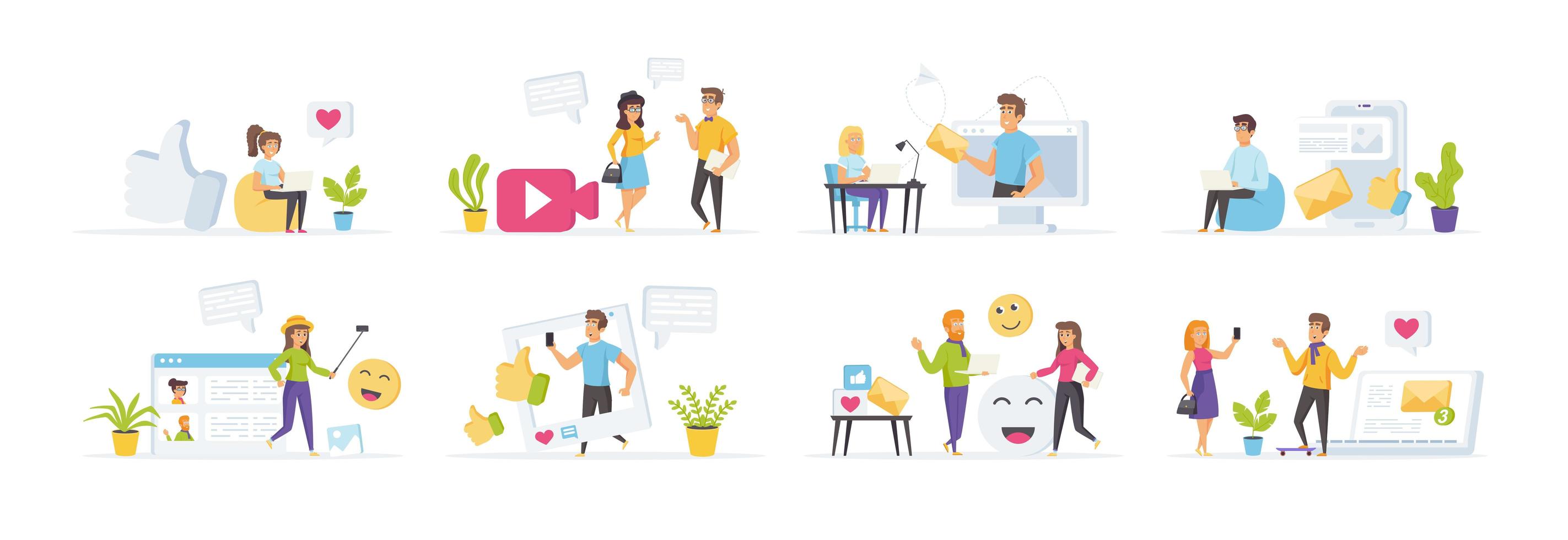 Social media set with people characters vector