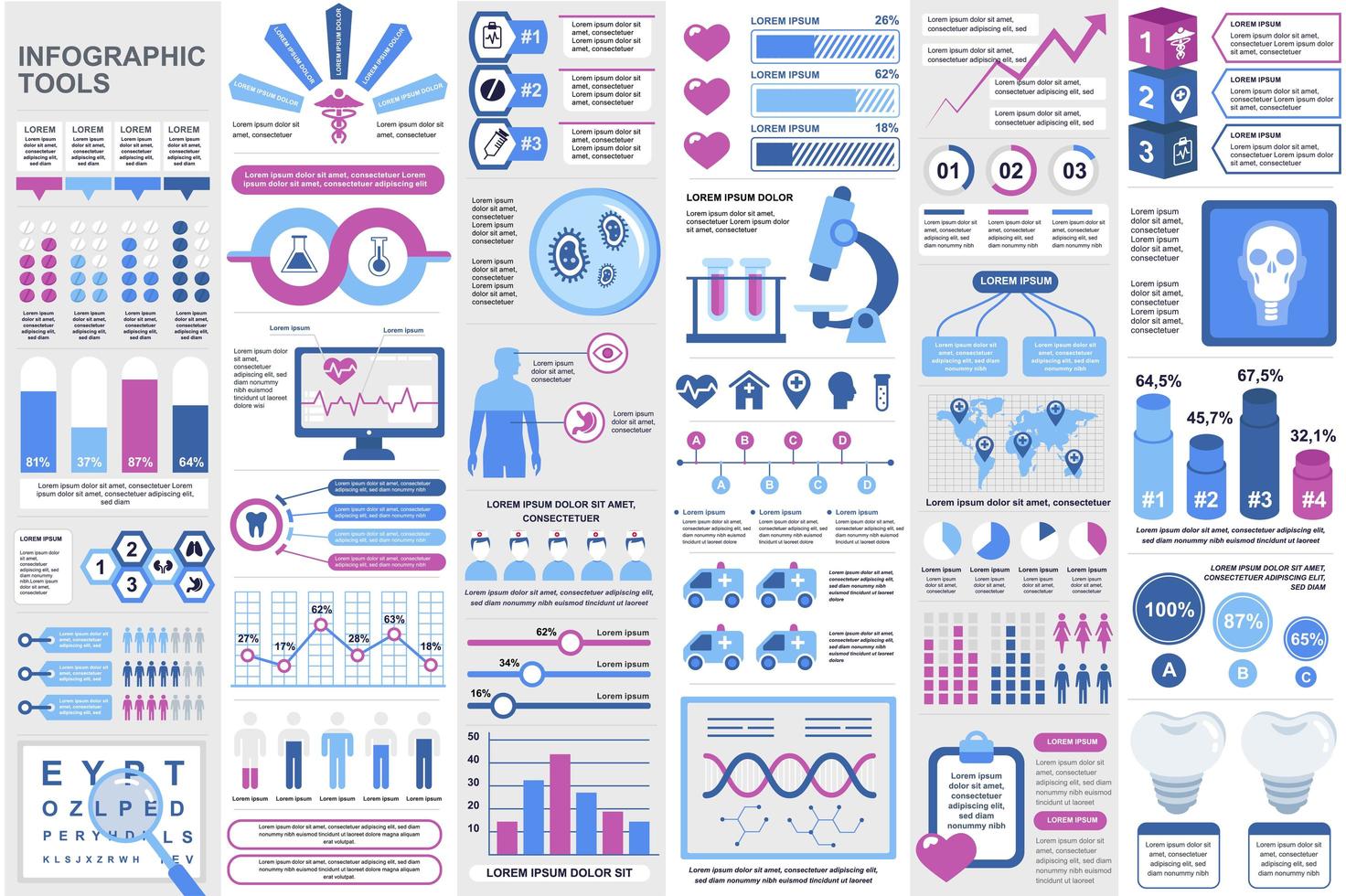 paquete de elementos de infografía médica vector