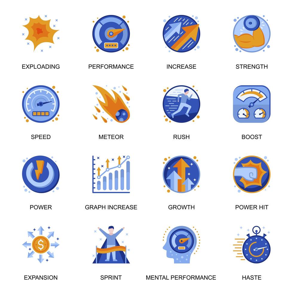 Mental performance icons set in flat style. vector