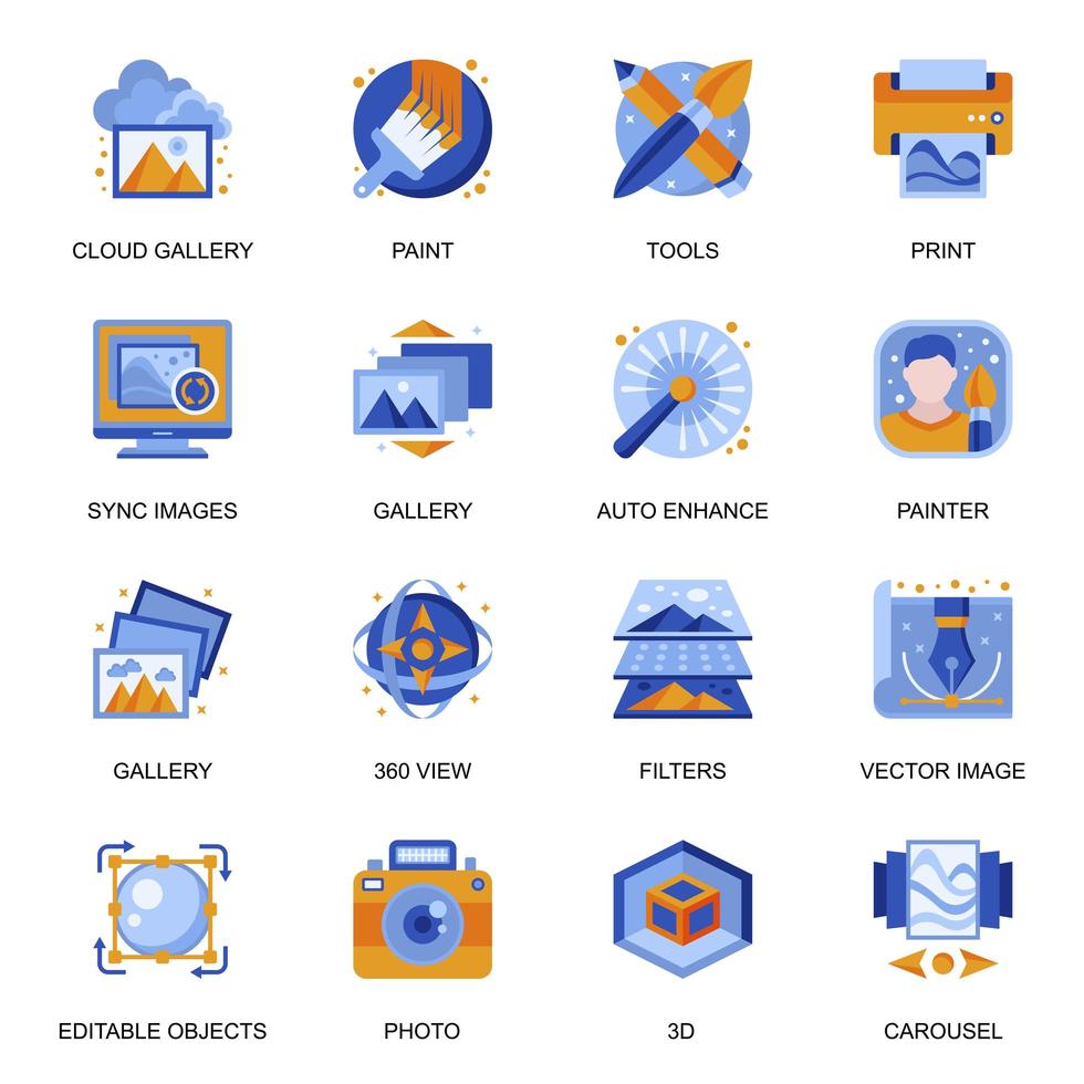 Images gallery icons set in flat style. vector