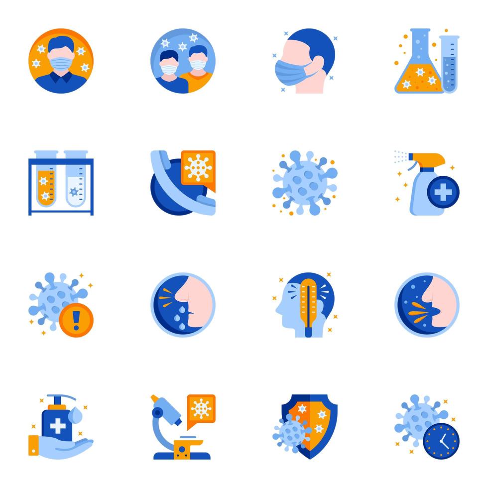 Coronavirus epidemic protection flat icons vector