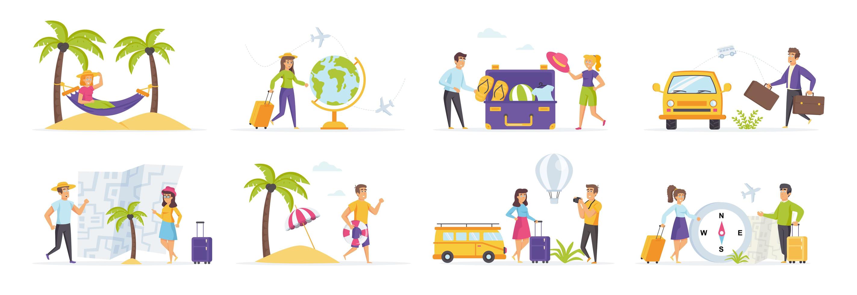 Summer holidays set with people characters vector