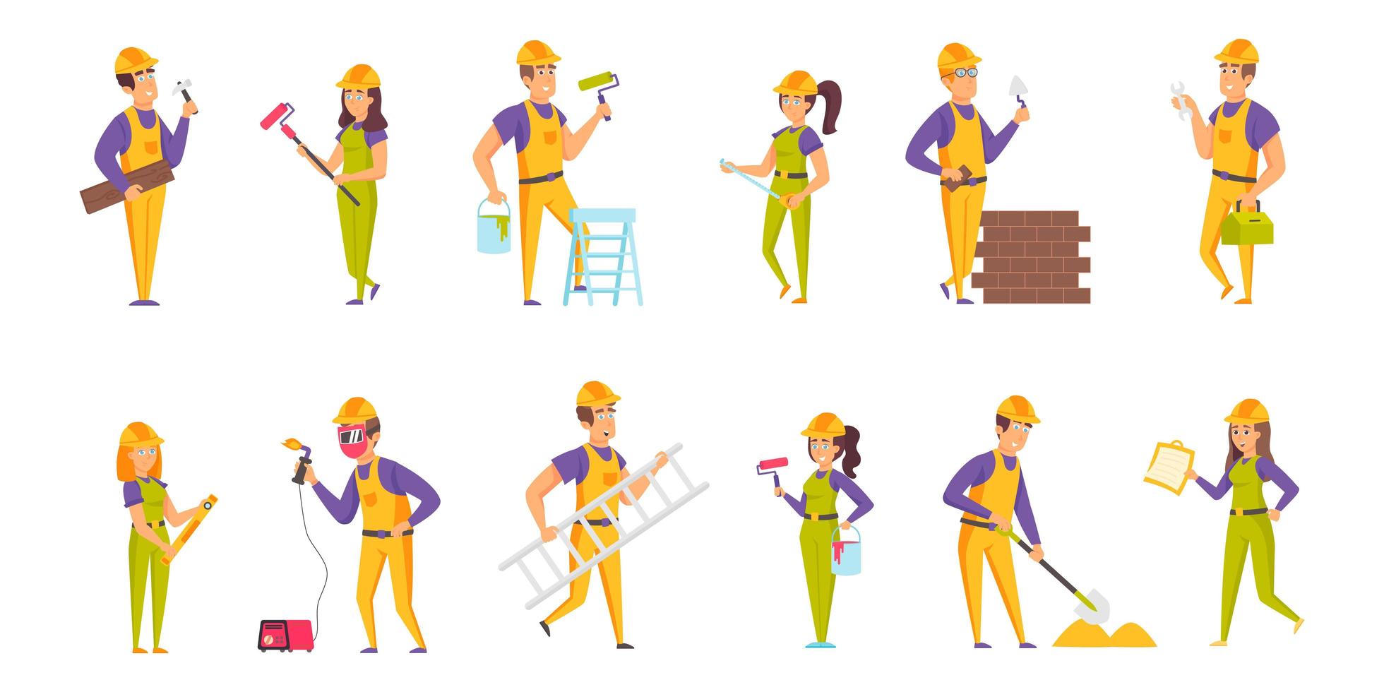 Builders flat set vector