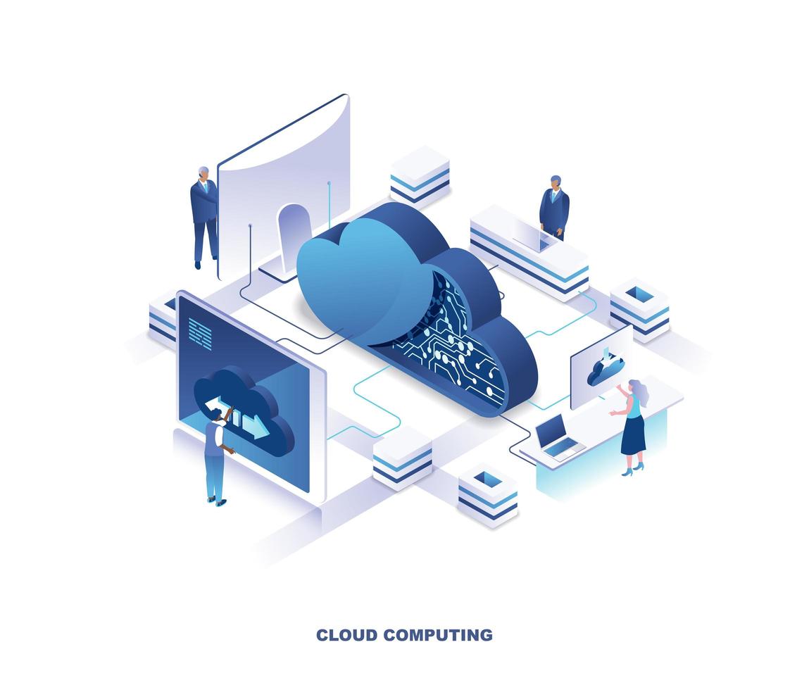 Cloud computing service isometric landing page vector