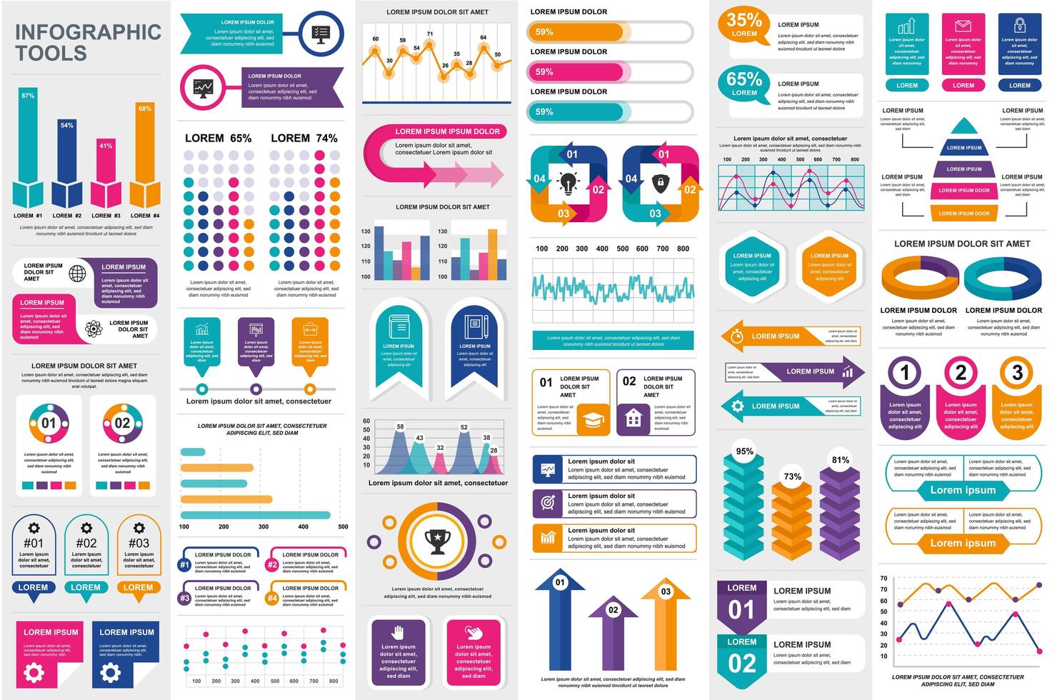 Bundle infographic elements template vector