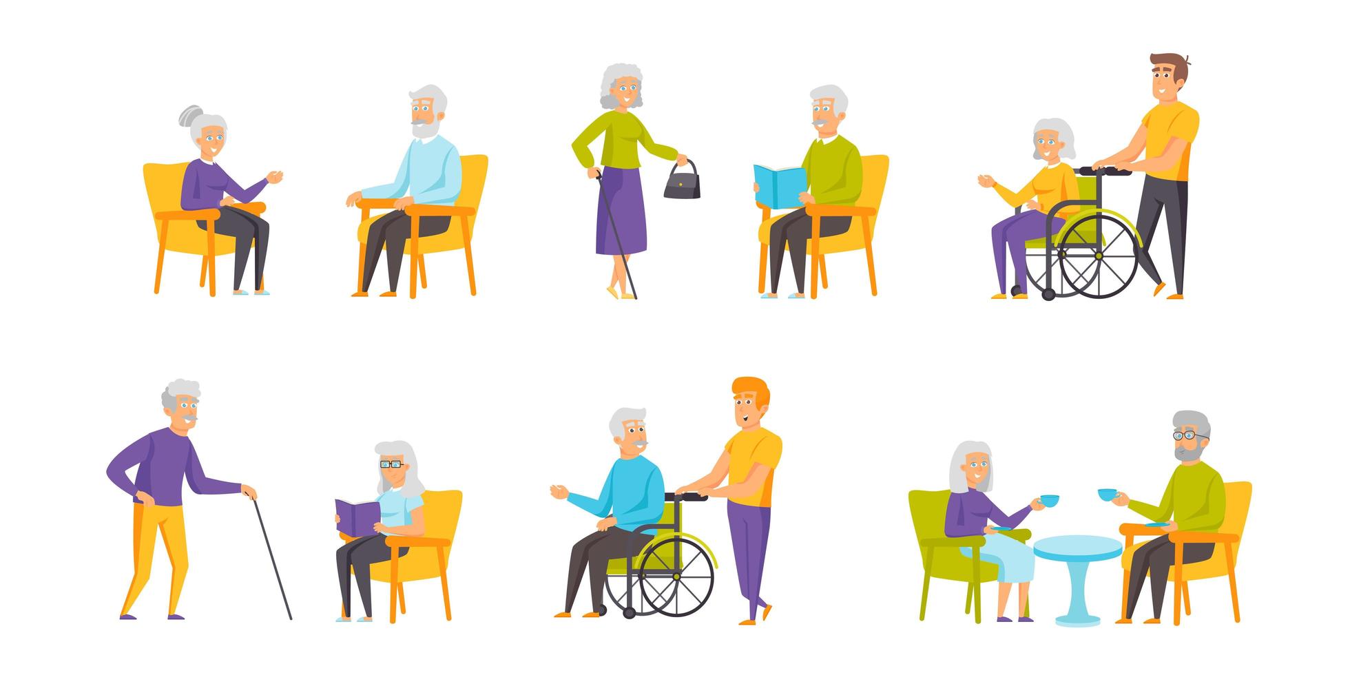 Pensioners flat set vector