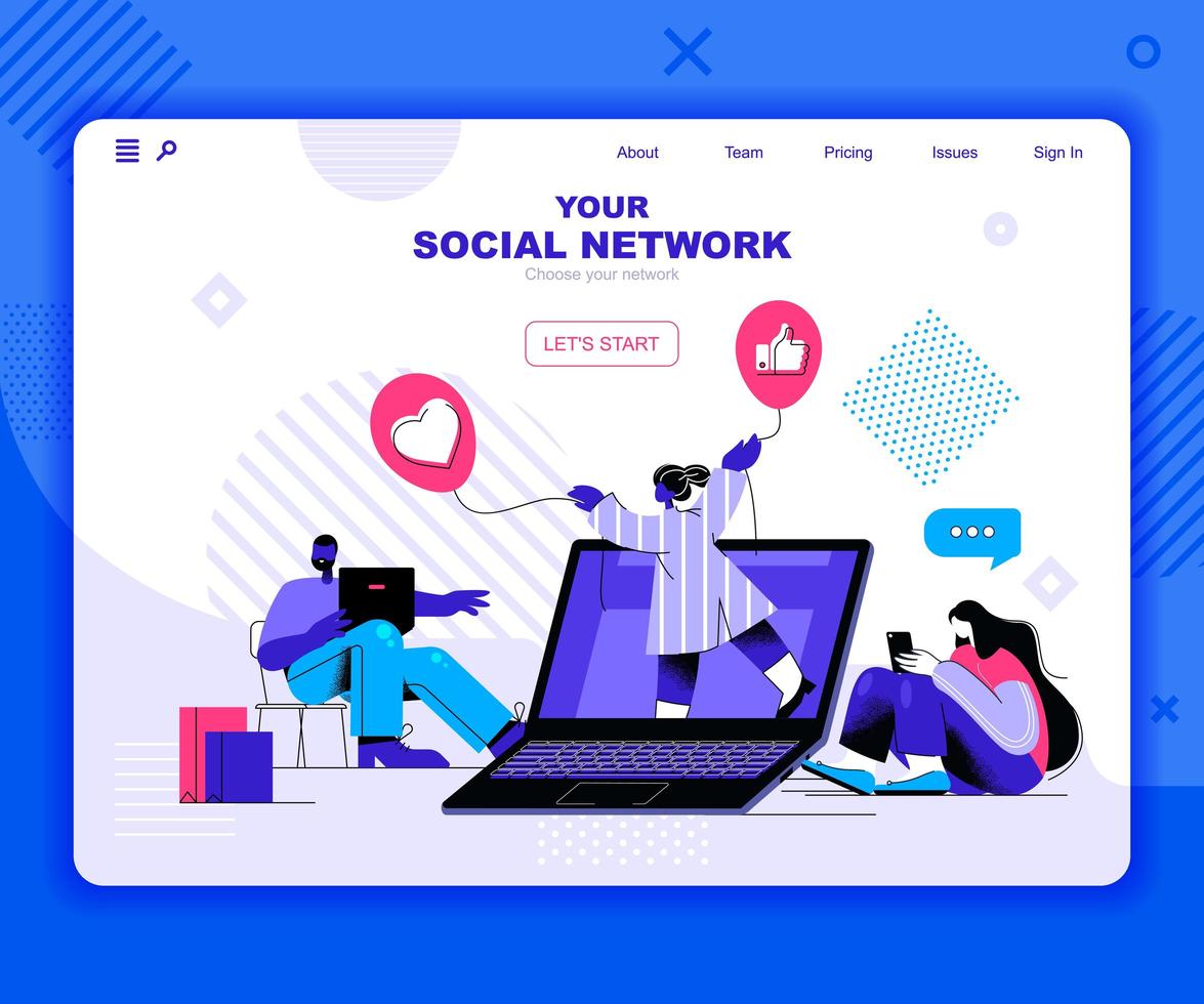 Social network landing page template vector