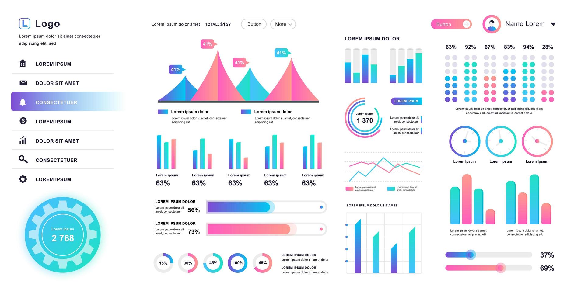 Dashboard UI admin panel vector design