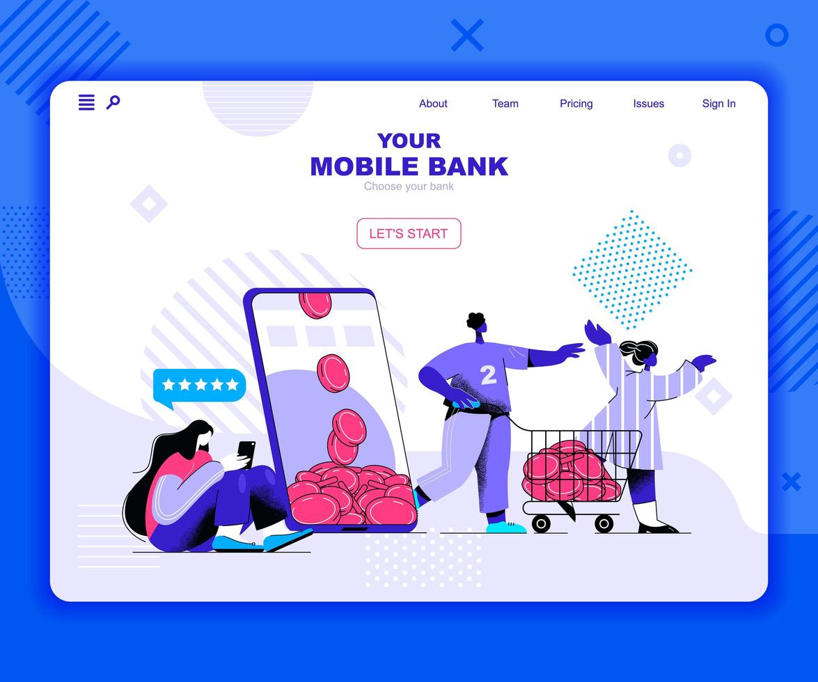 Mobile banking landing page template vector