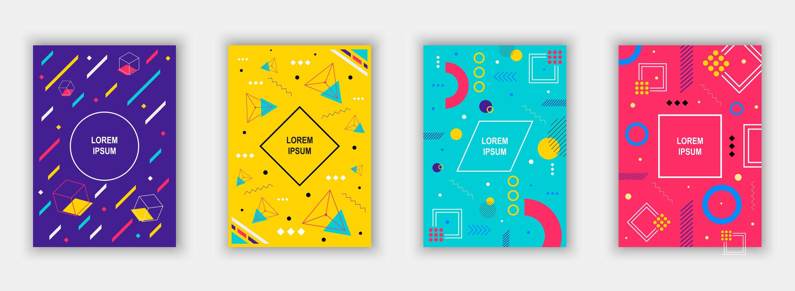 Set of modern memphis style covers. vector