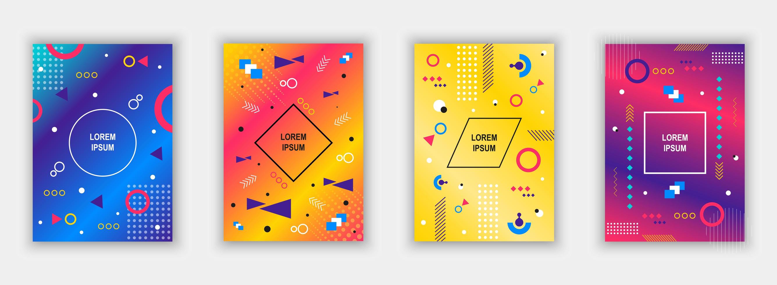 Set of modern memphis style covers. vector