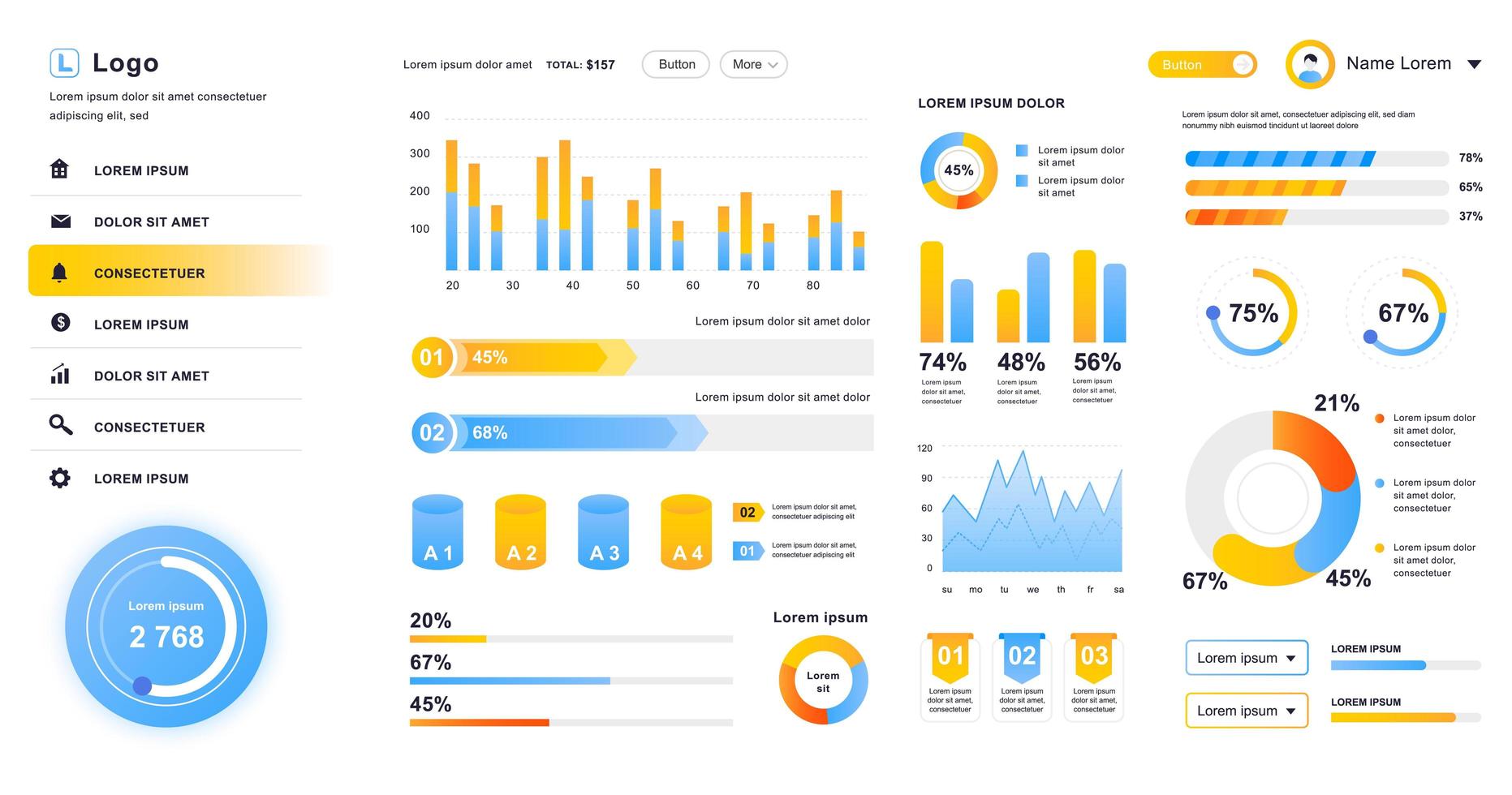 Dashboard UI admin panel design vector