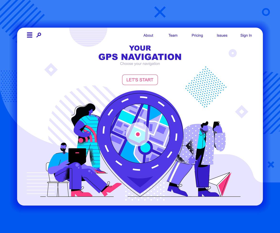 GPS navigation landing page template vector