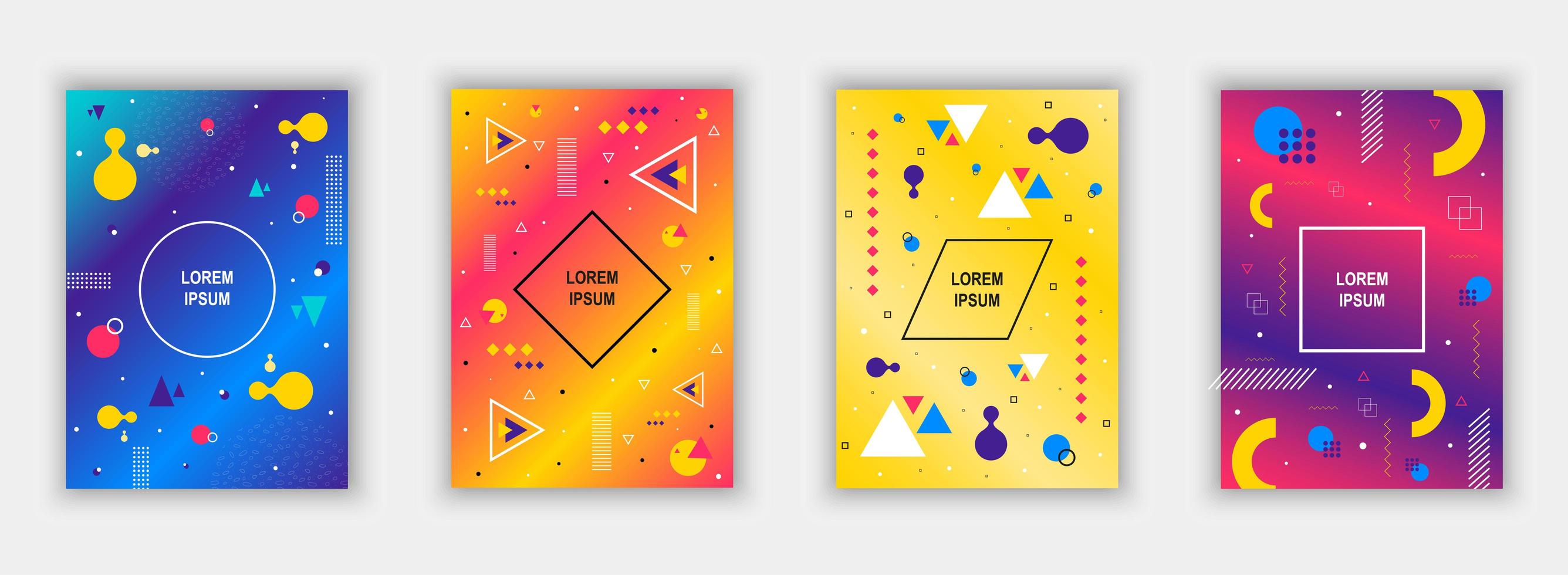 Set of modern memphis style covers. vector