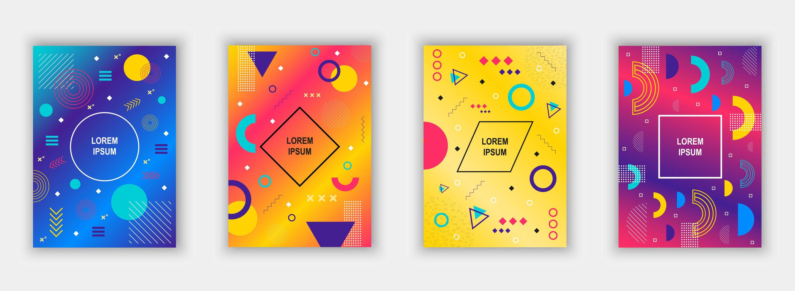 Set of modern memphis style covers. vector