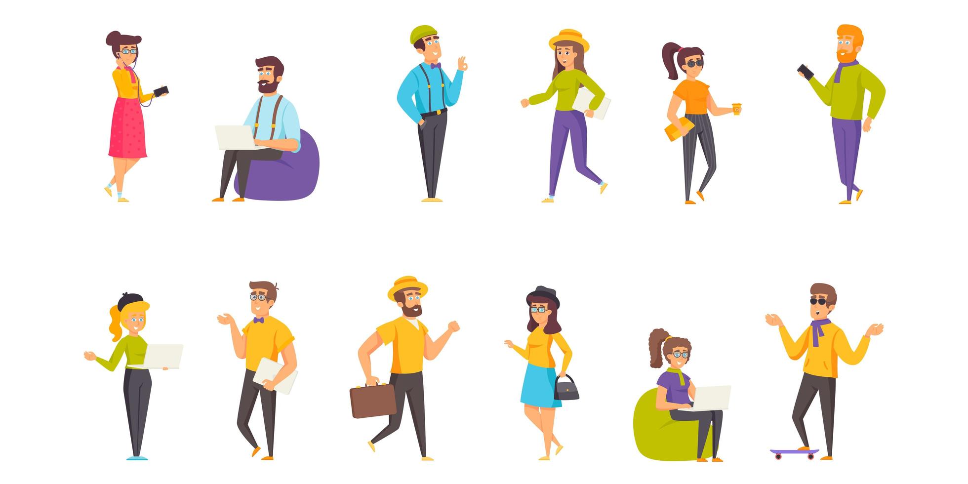 Hipsters flat set vector
