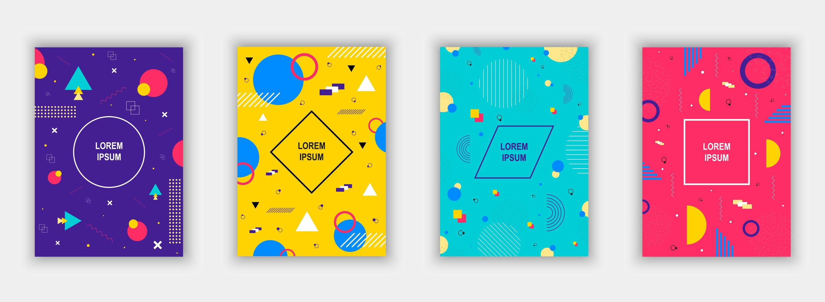 Set of modern memphis style covers. vector