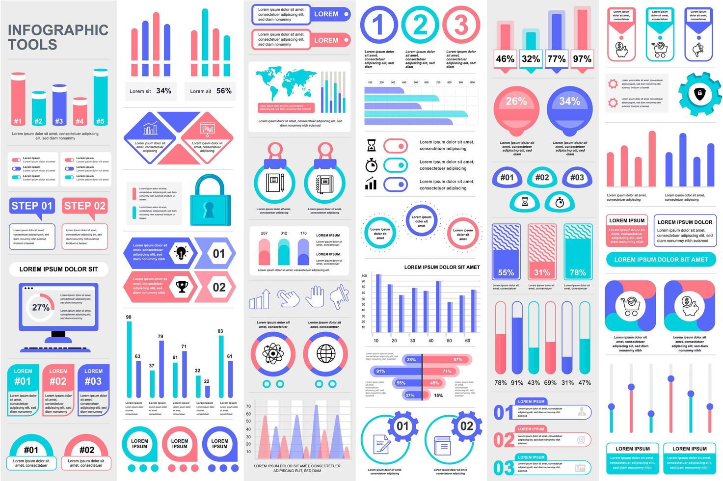 Bundle infographic elements template vector