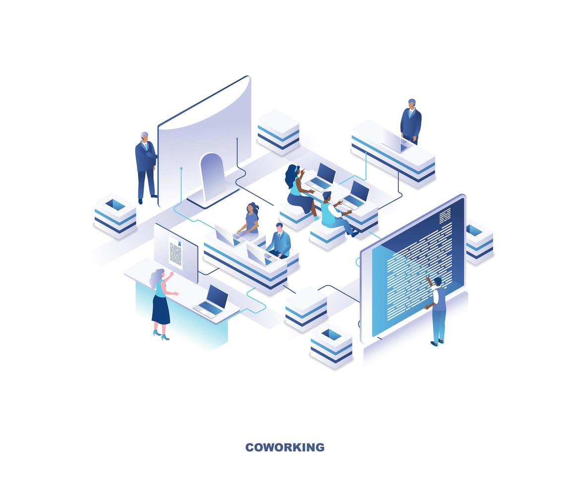 Coworking place or shared office isometric design vector