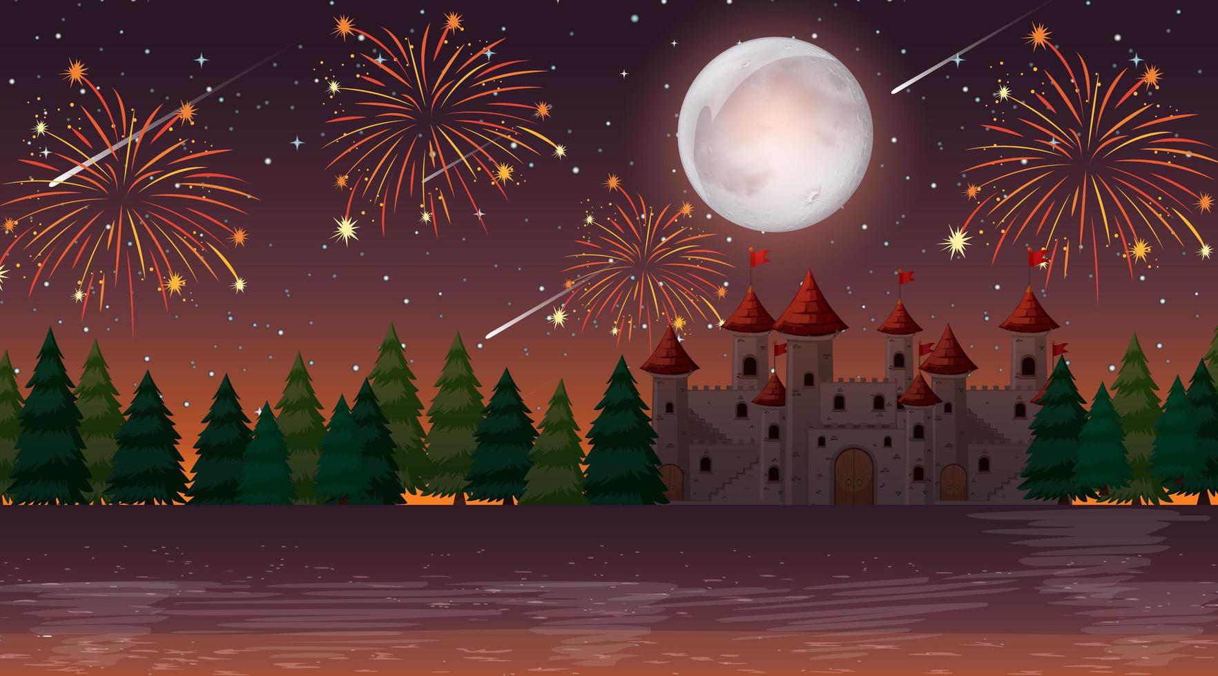 Celebration at night over castle vector
