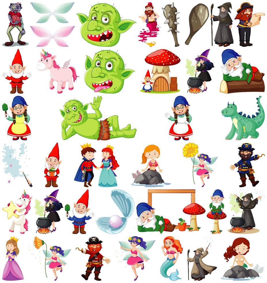 Set of fantasy cartoon characters vector